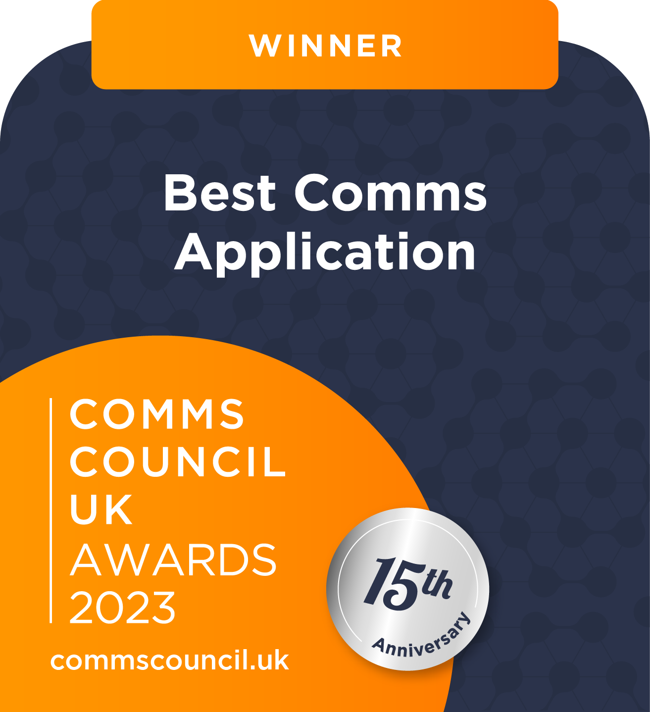 Best Comms Application Winner Badge from Comms Council UK Awards 2023