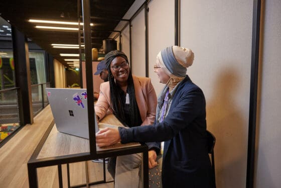 Two women talking